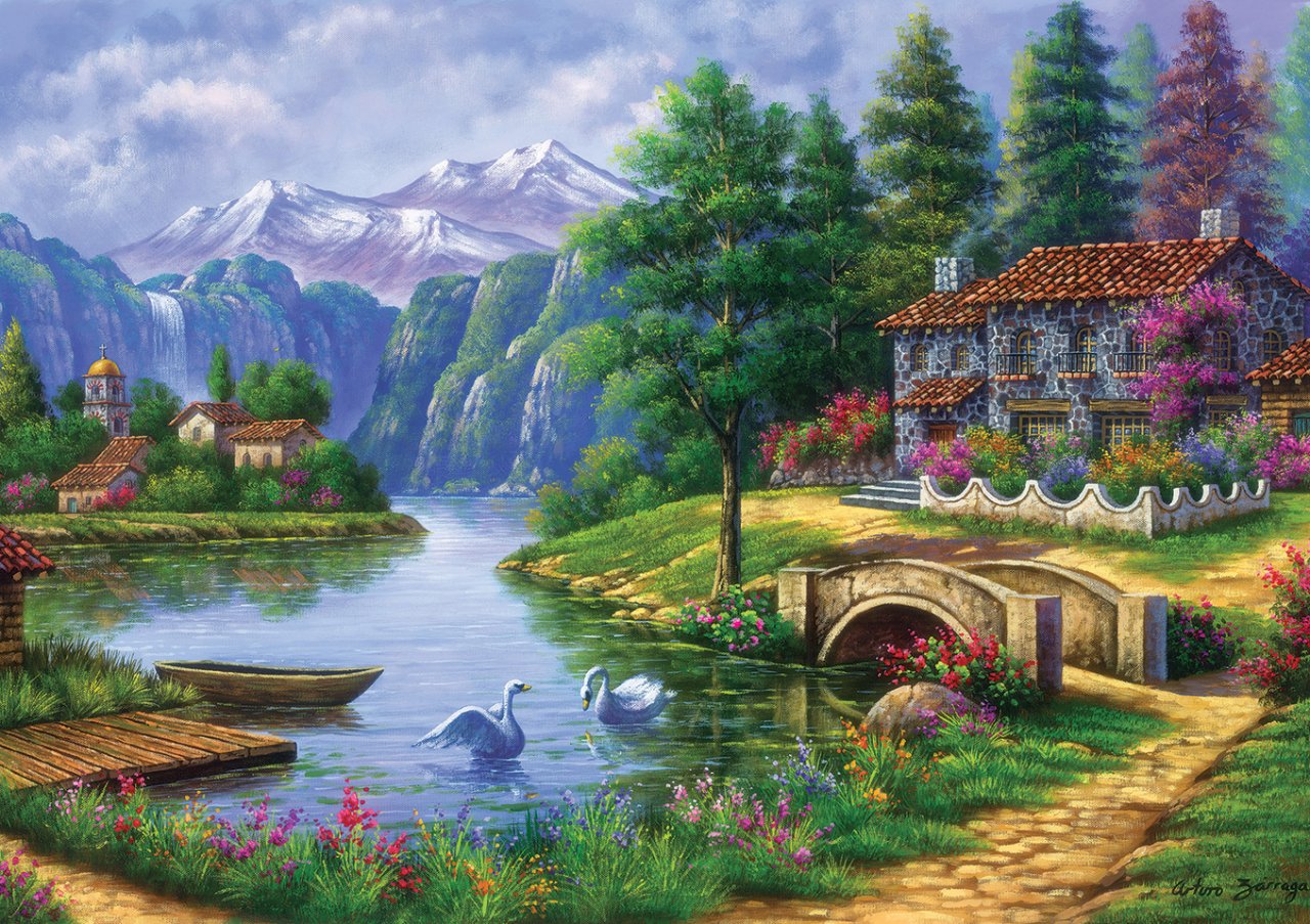 Village By Lake – 1500 Piece Jigsaw Puzzle (Art Puzzle)