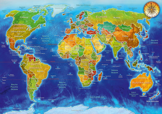 Bluebird Puzzle - World Geo-Political Map - 1000 Piece Jigsaw Puzzle