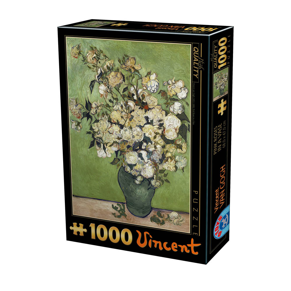 Pink Roses in a Vase by Vincent Van Gogh – 1000 Piece Jigsaw Puzzle (DToys)