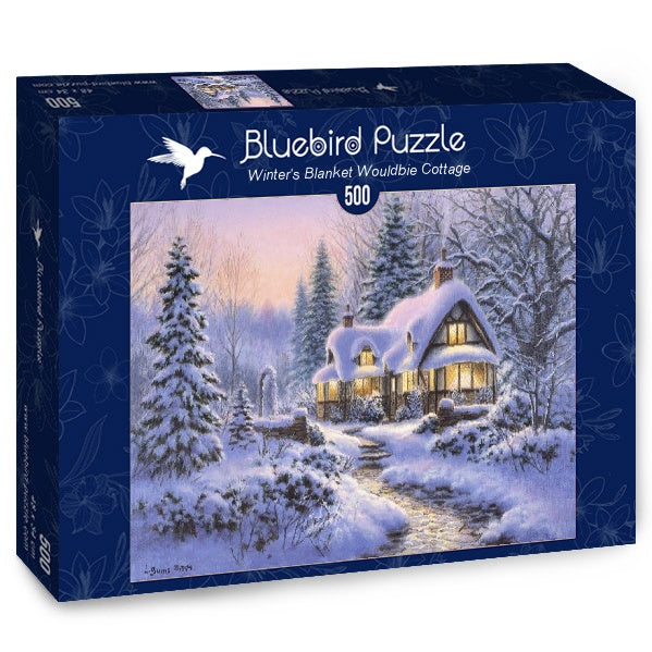 Bluebird Puzzle - Winter's Blanket Wouldbie Cottage - 500 Piece Jigsaw Puzzle