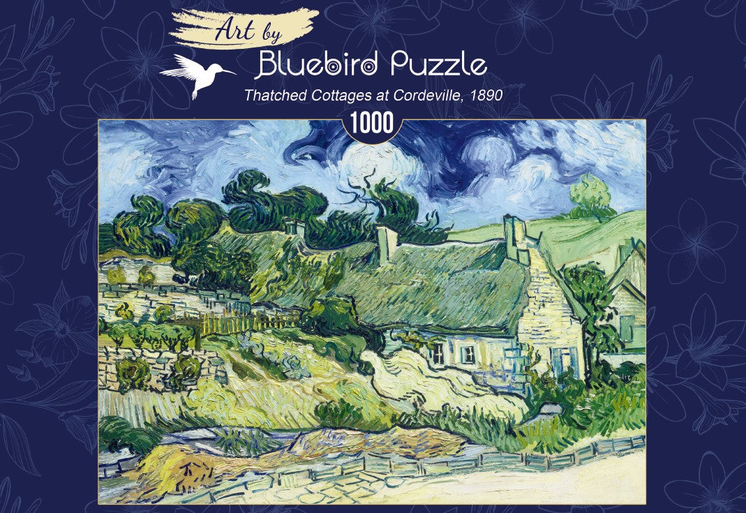 Bluebird Puzzle - Vincent Van Gogh - Thatched Cottages at Cordeville, 1890 - 1000 Piece Jigsaw Puzzle
