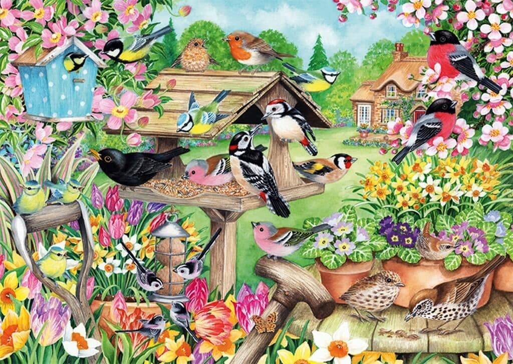 Spring Garden Birds – 500 Piece Jigsaw Puzzle (Falcon De Luxe)